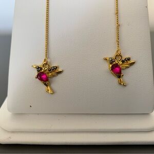 Silver 925 Gold-tone Hummingbird Dangle Earrings